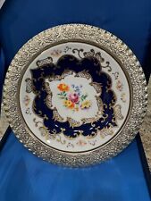 Kutahya Porselen Plate with Metal Frame - Floral, Gold, Cobalt Blue, Silver picture