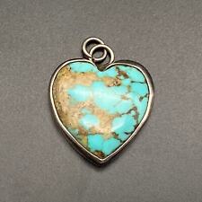 Vintage Southwestern Heart Turquoise Sterling Silver Pendant Charm picture