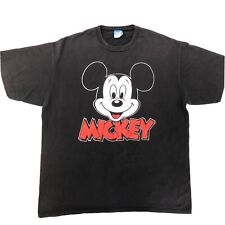Vtg 80's Disney Made in USA Black SPELLOUT Classic Mickey Mouse Graphic T Shirt picture