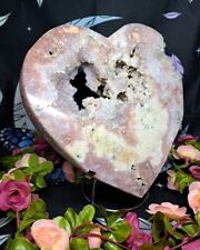 Beautiful Big Druzy Pink Amethyst Crystal Heart Carving 1.9kg 21cm & Stand picture