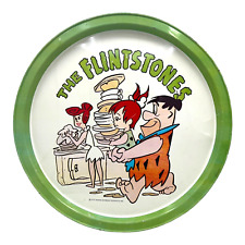 Green 1979 Hanna-Barbera The Flintstones Metal Tin Round Serving Tray 10.75