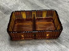 VINTAGE ART DECO AMBER GLASS CARD OR CIGARETTE BOX AND MATCHING ASHTRAYS picture
