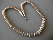 Old Native American Navajo Pearls Sterling Silver Fluted Bead Necklace 24