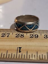 Antique Sterling Silver Turquoise Inlaid Band Ring Size 5 picture