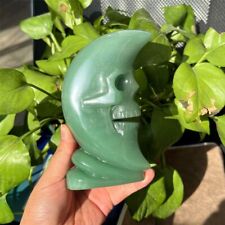 1pc Big Natural Hand Aventurine Moon Skull Carved picture