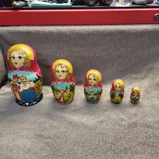 Matrioshka Russian Vintage Authentic Hand painted 5 wooden nesting Dolls picture