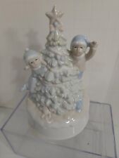 Children With Christmas Tree Figurine Rotating Music Box Porcelain Pastel Color picture