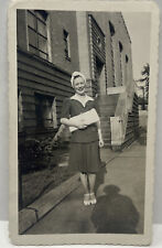 Vintage Photo 1948 Teen Girl Smiling Clutch purse Highschool ohio picture