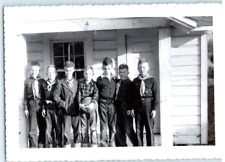 Vintage Photo 1940s, Boy Scout Troop, Huddled together front porch , 5x3.5 picture