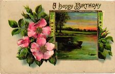A Happy Birthday Embossed Floral Card Divided Back Vintage Postcard picture