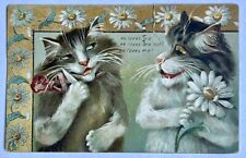 Cats In Love. Flowers. Vintage Cat Postcard picture