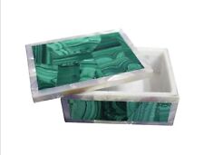 Rectangle Marble Jewelry Box Malachite Stone Overlay Work Office Table Decor Box picture