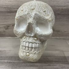 Skull White Lace Pearl Decor Sugar Skull Halloween Spooky Wedding picture