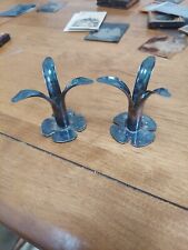 Set of 2 Vintage Norwegian Norway Silver Plate 3 Leaf Candle Holders 2-3/8” Tall picture