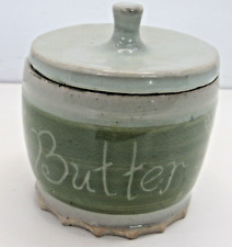 Vintage Stoneware Glazed Pottery Jar Crock Lidded Butter Keeper #HV picture