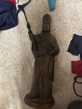RARE Wood carved Sculpture Saint Pope Statue church 1800s Signed By H.A.D. picture