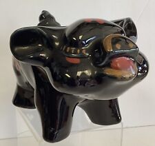 Antq Pig Planter Black  Vintage  Potter  Hand Painted Black Gold Red Kitschy picture