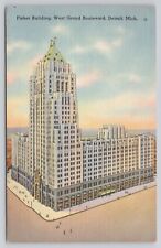 Detroit Michigan Fisher Building West Grand Blvd Posted 1943 Vintage Postcard picture