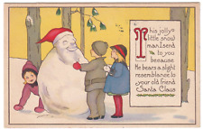 1920s Children Admire Santa Claus Snowman ~Vintage M.E. Price Christmas Postcard picture