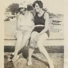 Vintage Snapshot Photo Two Pretty Flapper Women Bathing Suits Affectionate Pose picture