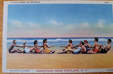 PORTLAND, NEW YORK   Vintage NY Postcard    Tug-of-Wat on the Beach picture