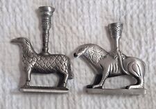 Brushed Pewter Celtic Lion and Lamb Candleholder SET GB Marked picture