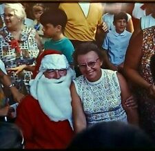 Older Woman on Santa Claus' Lap In Crowd 1968 Ektachrome 35mm Slide Car19 picture