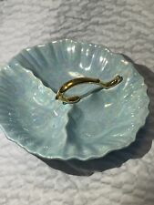 Vintage CG 22 Kt Gold & Opalescent Baby Blue Candy Dish / Serving Bowl SIGNED picture