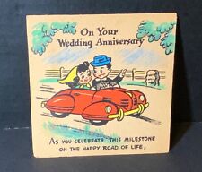 VTG 1952 Hallmark Rufftex Anniversary Card Folds Out 4 Times Couple in Red Car picture