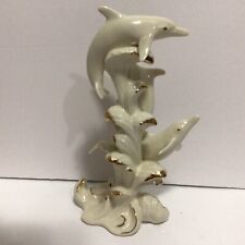 Rare Lenox Wave dancers Cream & Gold Dolphins Figurine Vtg Porcelain picture