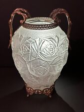 Vtg Art Deco Czechoslovakia Mounted Glass Vase with Roses Style of Barolac picture