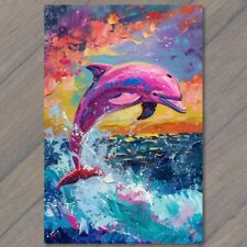 POSTCARD Pink Dolphin Jumping Out of Water Ocean Sea Unusual Rare Fun Cute picture