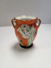 Vintage Miniature Bud Vase Charming Daffodil orange Gold Gilt -Two Handled JAPAN picture