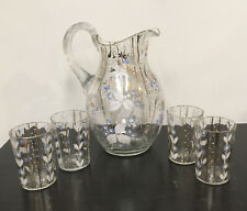 5 Pc Water Ice Tea Hand Painted Floral  Pitcher 4 Glasses Bar Kitchen Coctail picture