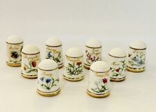 Lot Of 9 Vintage Porcelain Thimbles Signed American Garden Flowers 1979 picture