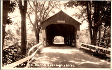 Vintage 1935 RPPC Covered Bridge Real Photo, N. Springfield Vermont VT Postcard picture