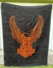 Vintage Harley Davidson Biederlack Blanket Fleece Throw 74”x 52” Orange Eagle picture