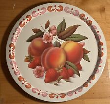Vintage 1960s Elite Tray Round Metal Tray Fruit Peaches Strawberries 12