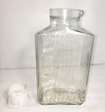Anchor Hocking Glass Juice Water Ribbed Refrigerator Pitcher Jar W/ Lid Vintage picture