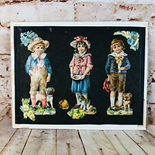 vtg die cuts victorian boy girl dog cat flowers Germany collaged  picture