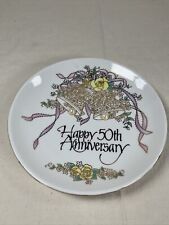 Happy 50th Anniversary 6” Plate 1992 EHW Enterprises Roman Inc w/Faux Pearls picture