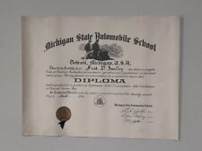 c1922 Michigan State Automobile School Detroit MI Diploma Paper 20.5x15.5” picture