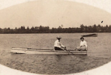 c1907 RPPC Man in Hat & Woman Rowing in Boat on Lake ANTIQUE Postcard 1407 picture