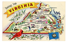 Vintage Postcard VA Greetings From Virginia Map Flag Cardinal Dogwood Posted picture