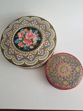 Lot of 2 Daher and Droste vintage embossed lidded Tins picture