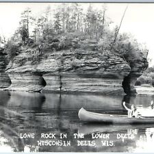 c1940s Wisconsin Dells, WI River Lone Rock Canoe Indian Native Americans PC A204 picture