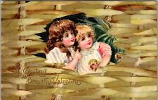 Greeting From My Valentine~Two Girls~Doll~Embossed~Postcard~c1912 JC17 picture