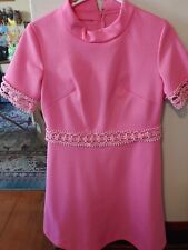 Vtg Pink Polyester A Line Dress Crocheted Trim 1/2 Zip Back Sz 14 1/2 picture