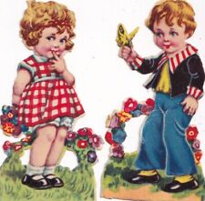 Antique Vintage Die Cut Scrap-Cute Young Boy & Girl Children picture