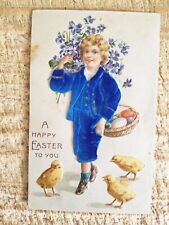 A HAPPY EASTER TO YOU.BEAUTIFUL VTG FABRICS POSTCARD*C7 picture